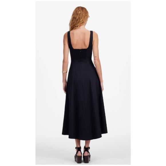 Madewell Plus Seamed Square-Neck Midi Dress Smocked Back Black Pockets Size 14 - Picture 6 of 13